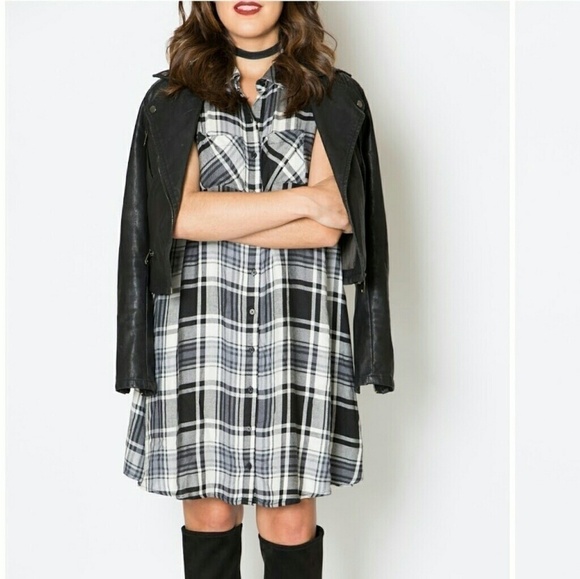 Black & white plaid shift shirt dress size XS New - Picture 2 of 8